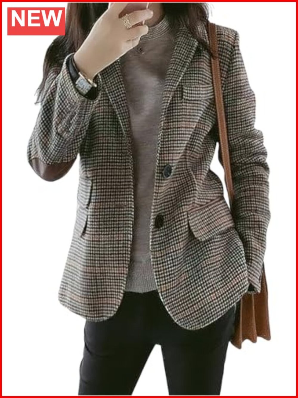 Women's Slim Fit Plaid Blazer Jacket Long Sleeve Notch Lapel